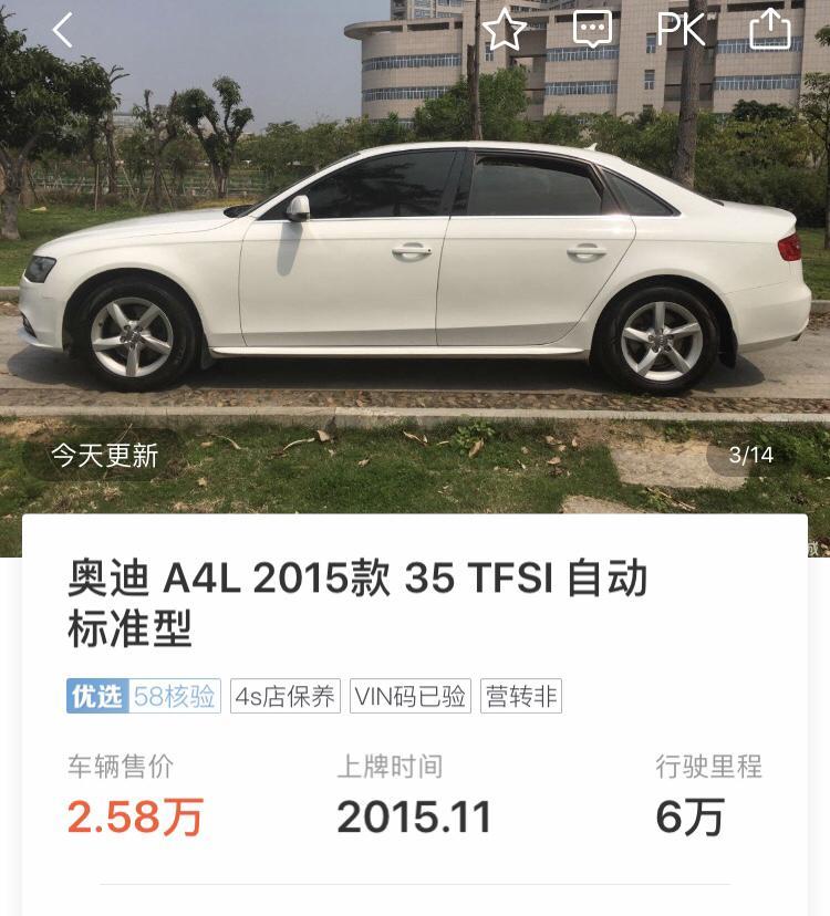 奥迪a4l兄弟们 有知道上海营转非的车吗 15年奥迪 a4l 三万 靠谱吗？