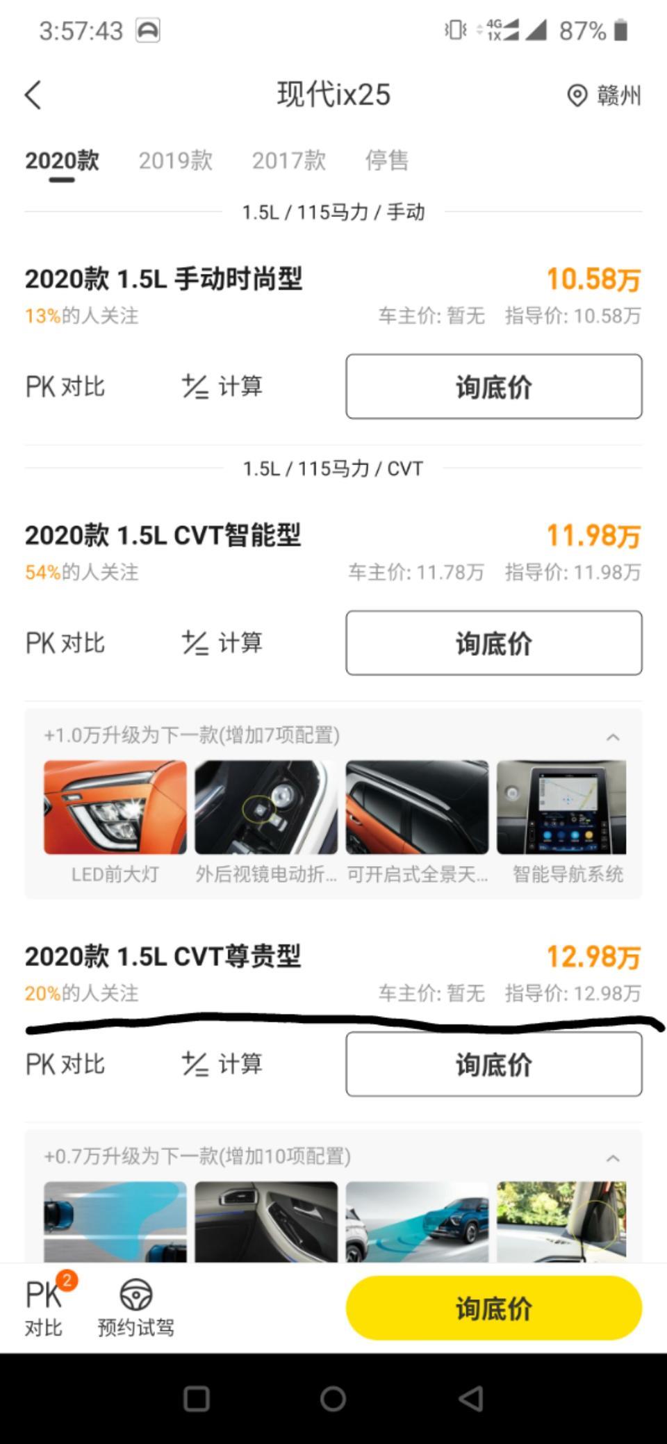 现代ix25赣州北京现代新ix25尊贵型，指导价，十二万九千八的那个，首付三万二开走，月供三千五，三十六期，算下来十五万左右，值不值得入手？