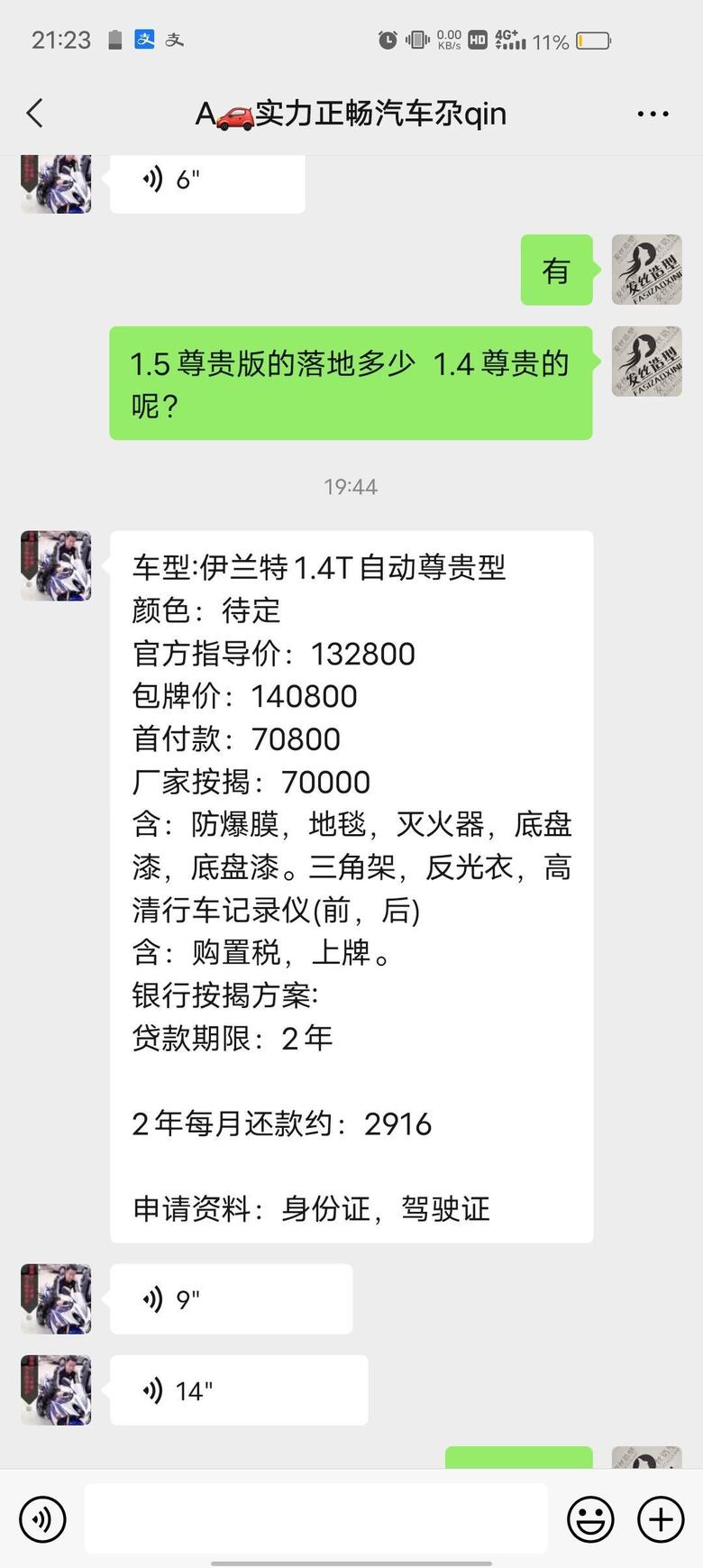 伊兰特 各位，广东江门1.4T尊贵版落地14.0800贵么？各位给点意见。