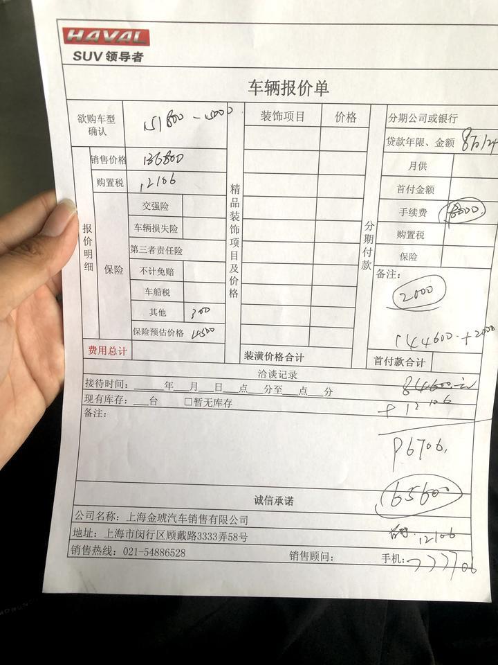 哈弗f7 今天刚来上海顾戴路的4S店，这个价格有没有朋友参考参考的