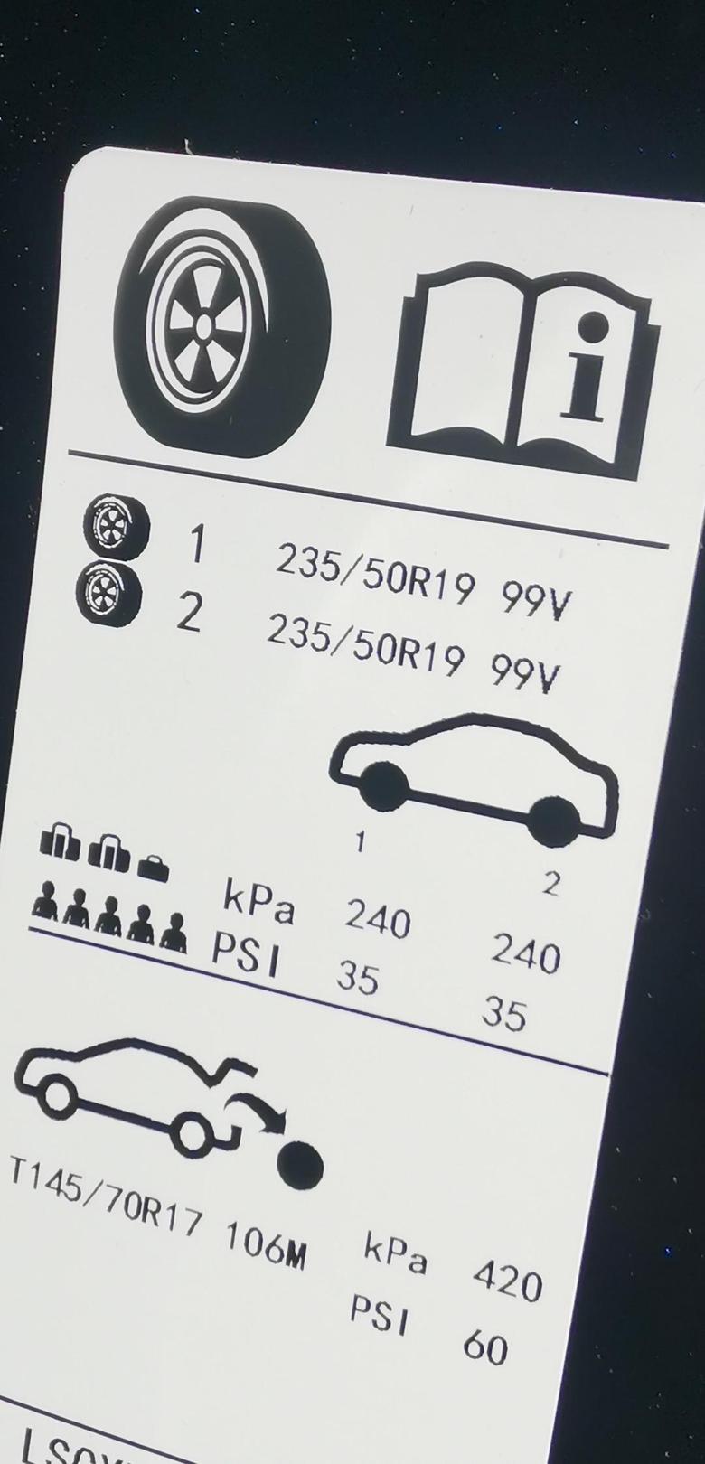 这图是不是表示昂科威冷车时胎压标准为240呀。