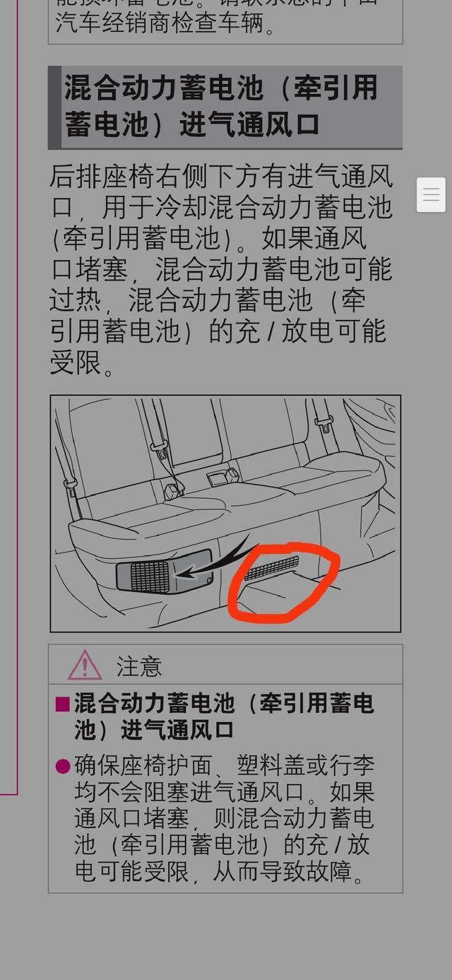 各位车友雷凌双擎后排座椅正下方的那个网格口是干啥的？能不能挡住不是座椅右侧的电池通风口