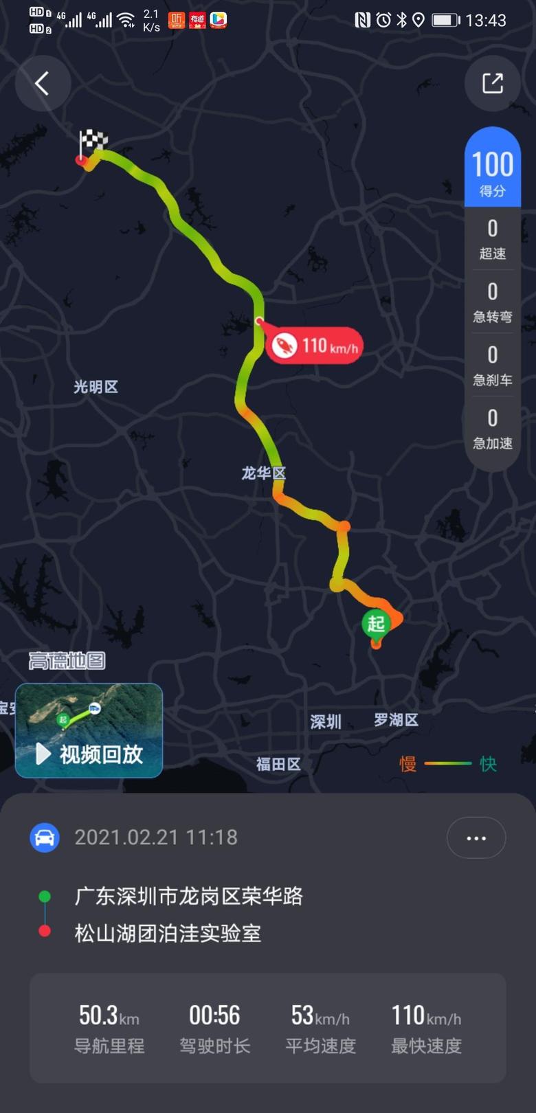汉ev 早上从深圳出发，跑到东莞松山湖，50公里左右，电量从55%下降到47%，下午继续跑跑看。